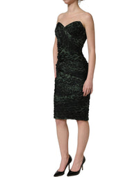Dolce & Gabbana Green Leopard Print Bustier Draped Midi Women's Dress