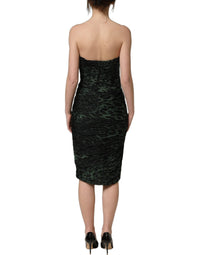 Dolce & Gabbana Green Leopard Print Bustier Draped Midi Women's Dress