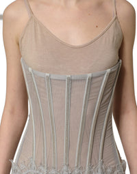 Dolce & Gabbana Gray Lace Corset Style Bodice Maxi Women's Dress