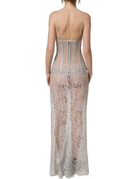 Dolce & Gabbana Gray Lace Corset Style Bodice Maxi Women's Dress