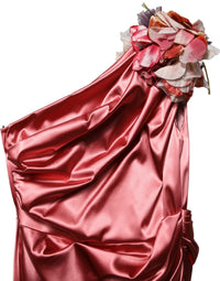 Dolce & Gabbana Pink Draped Midi Flower Appliques Women's Dress