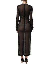 Dolce & Gabbana Black Long Sleeve Sheer Fitted Maxi Women's Dress