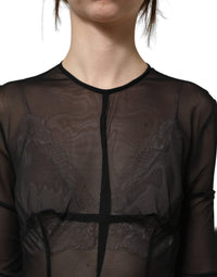 Dolce & Gabbana Black Long Sleeve Sheer Fitted Maxi Women's Dress