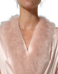 Dolce & Gabbana Light Pink Silk Turkey Feather Wrap Midi Women's Dress