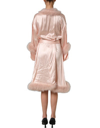 Dolce & Gabbana Light Pink Silk Turkey Feather Wrap Midi Women's Dress