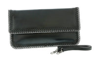 Pierre Cardin Black Leather Medium Enveloppe Curb Chain Embelished Clutch