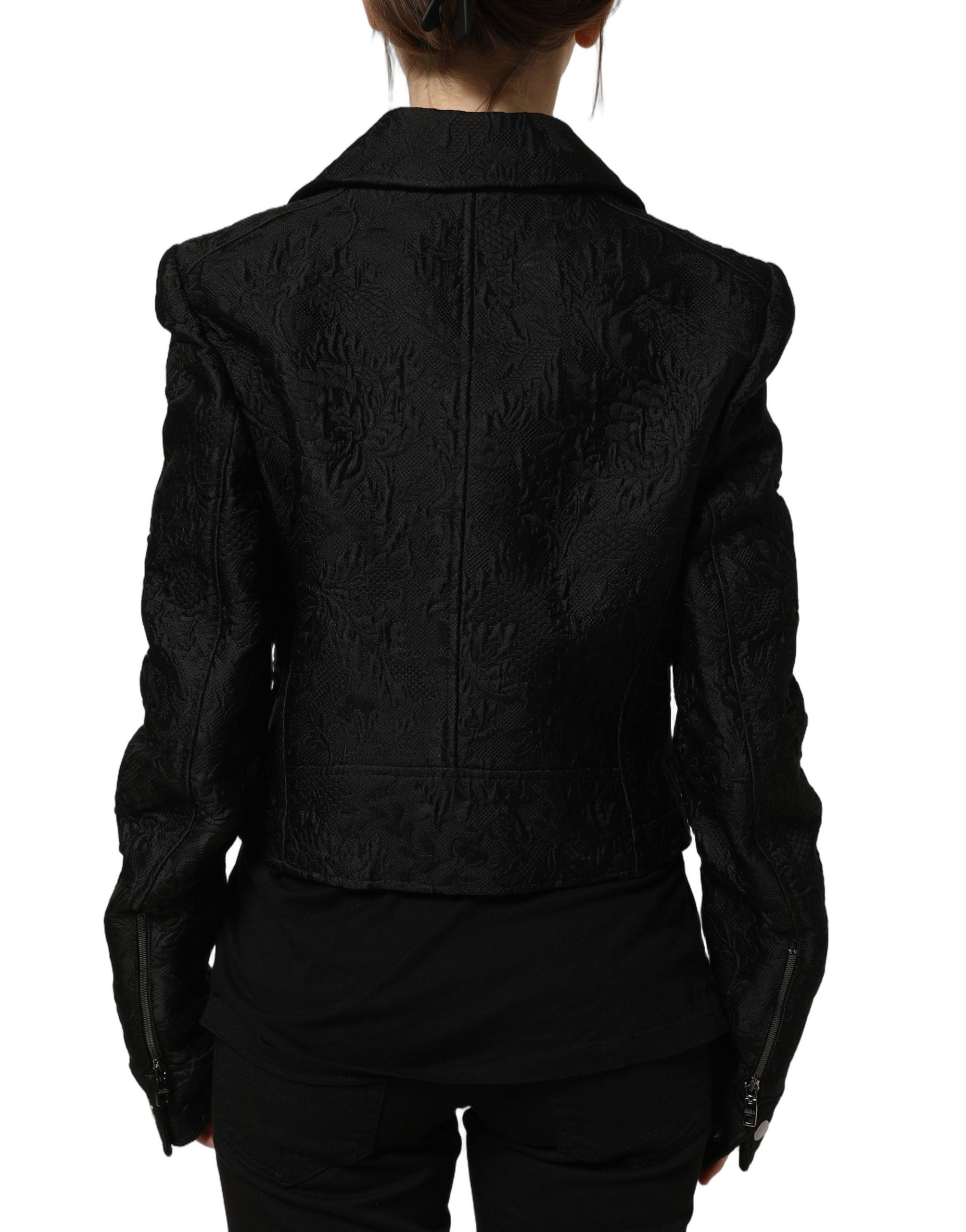 Dolce & Gabbana Dolce & Gabbana Black Floral Brocade Biker Blouson Women's Jacket