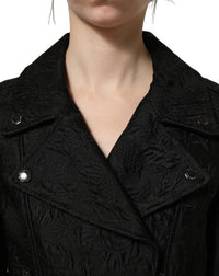 Dolce & Gabbana Dolce & Gabbana Black Floral Brocade Biker Blouson Women's Jacket