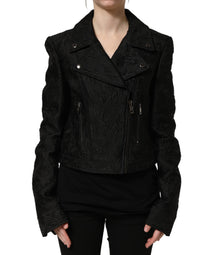 Dolce & Gabbana Dolce & Gabbana Black Floral Brocade Biker Blouson Women's Jacket