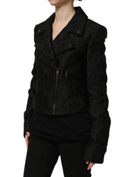 Dolce & Gabbana Dolce & Gabbana Black Floral Brocade Biker Blouson Women's Jacket