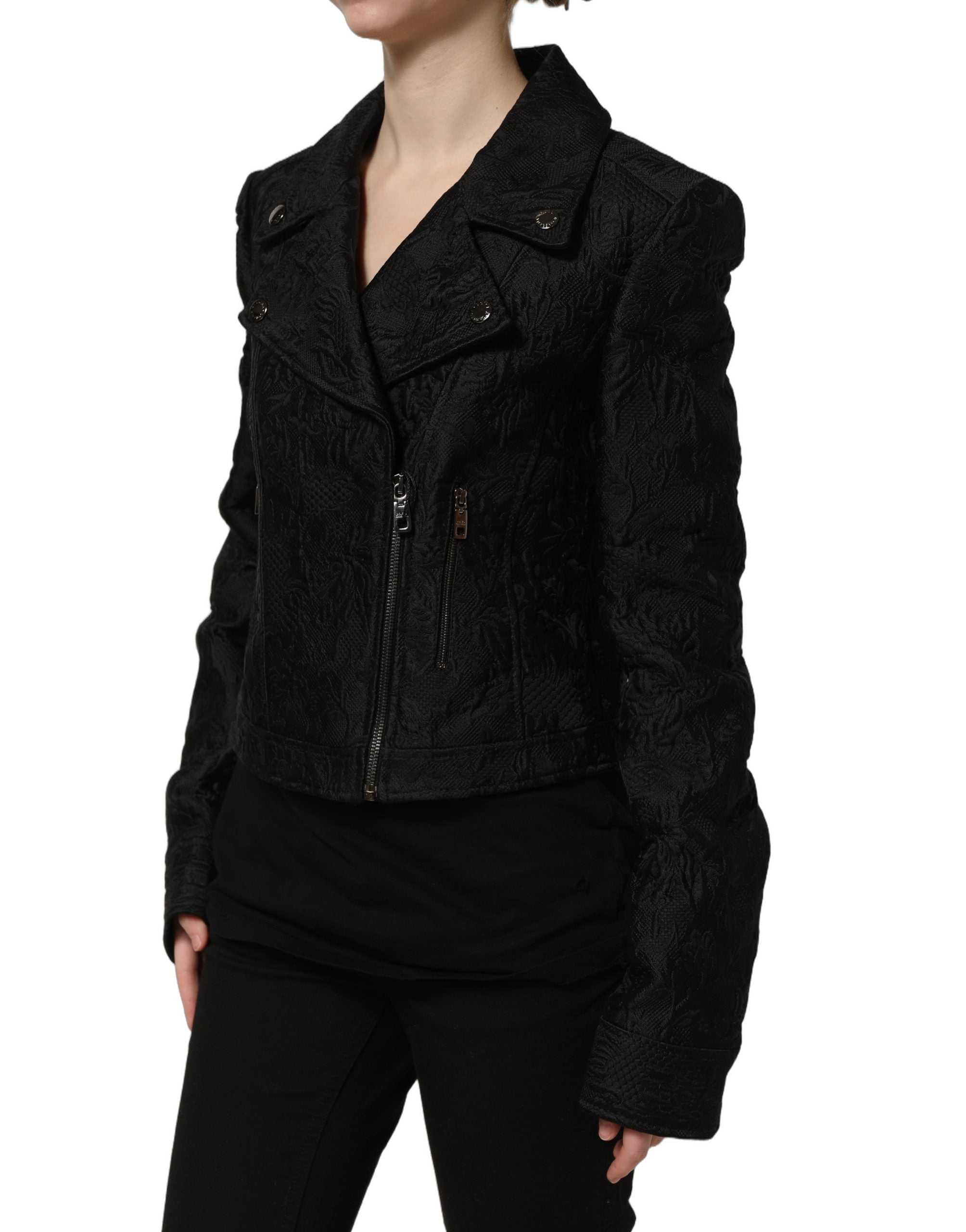 Dolce & Gabbana Dolce & Gabbana Black Floral Brocade Biker Blouson Women's Jacket