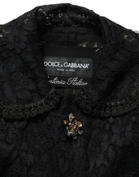 Dolce & Gabbana Black Embellished Guipure Lace Coat Women's Jacket