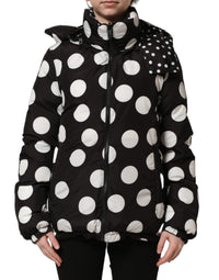 Dolce & Gabbana Dolce & Gabbana Black White Polka Dot Hooded Blouson Women's Jacket