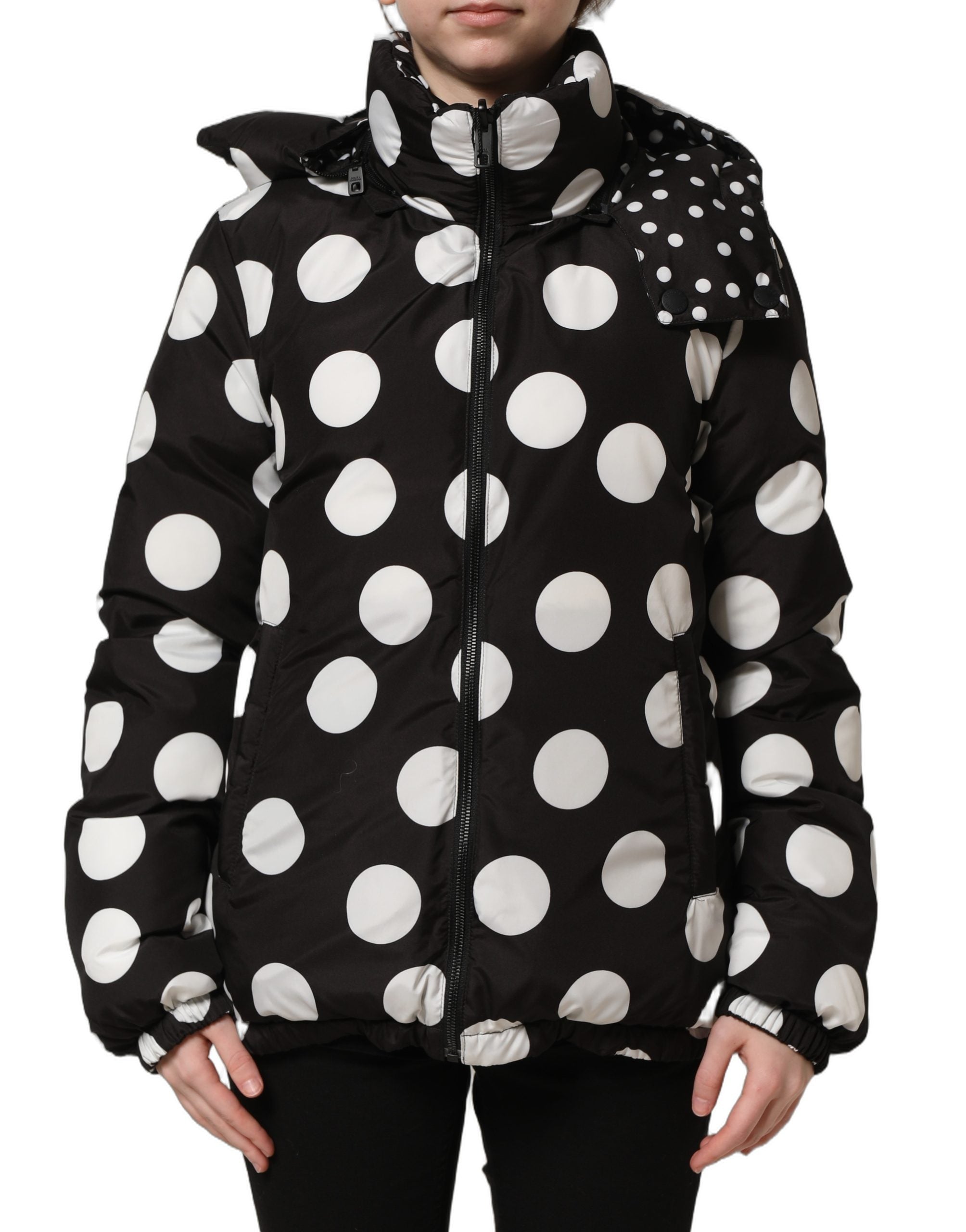 Dolce & Gabbana Dolce & Gabbana Black White Polka Dot Hooded Blouson Women's Jacket