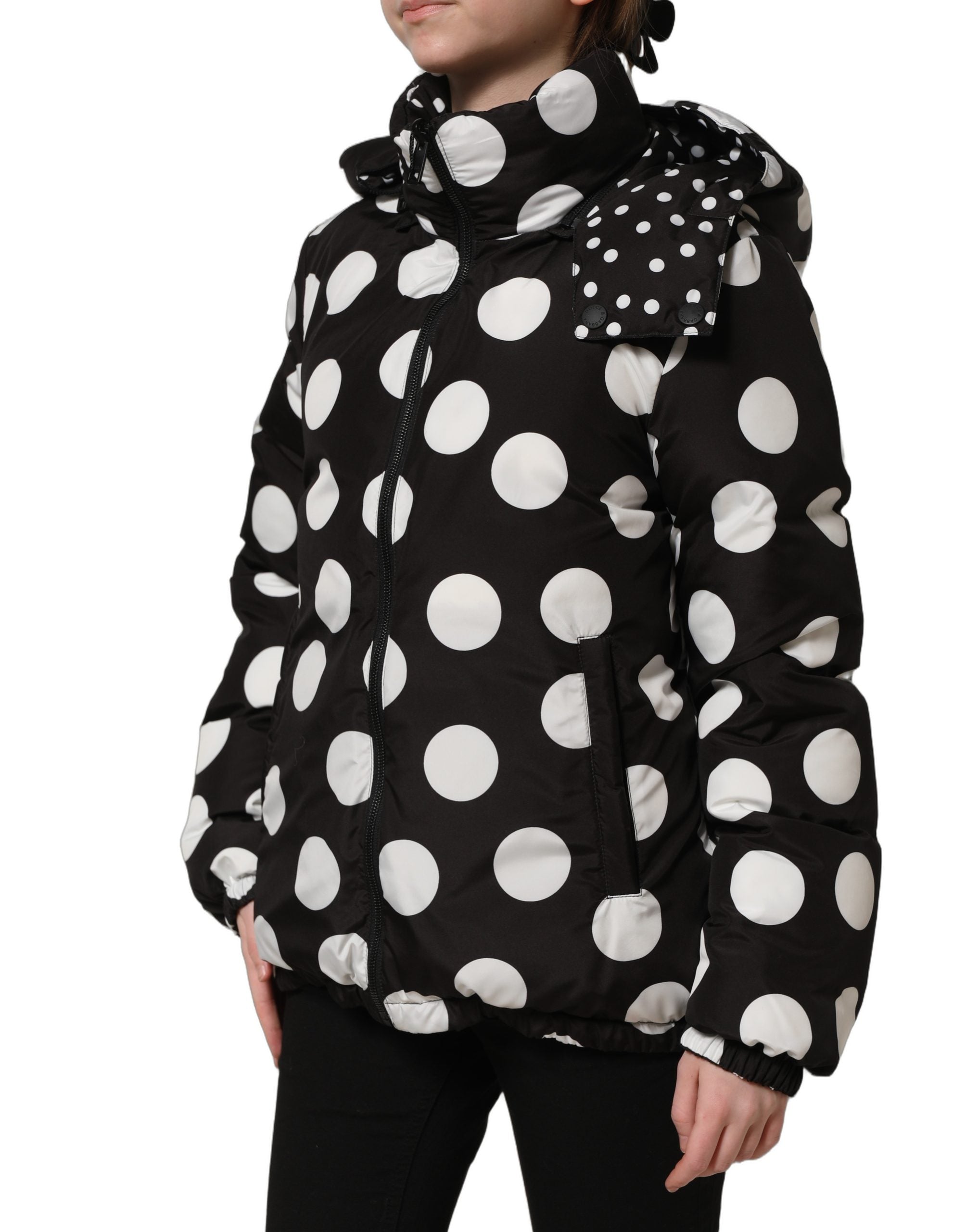 Dolce & Gabbana Dolce & Gabbana Black White Polka Dot Hooded Blouson Women's Jacket