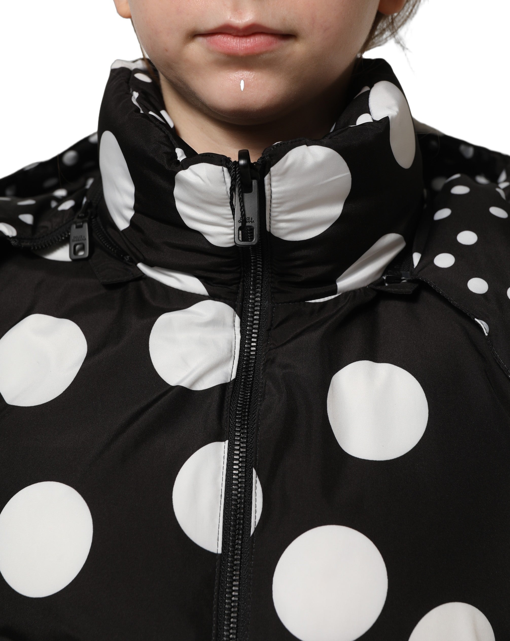 Dolce & Gabbana Dolce & Gabbana Black White Polka Dot Hooded Blouson Women's Jacket