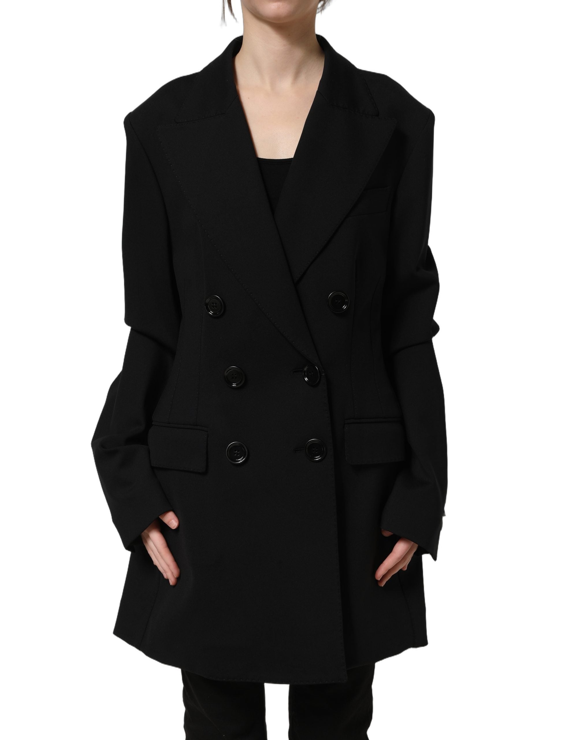 Dolce & Gabbana Black Double Breasted Crepe Blazer Women's Jacket