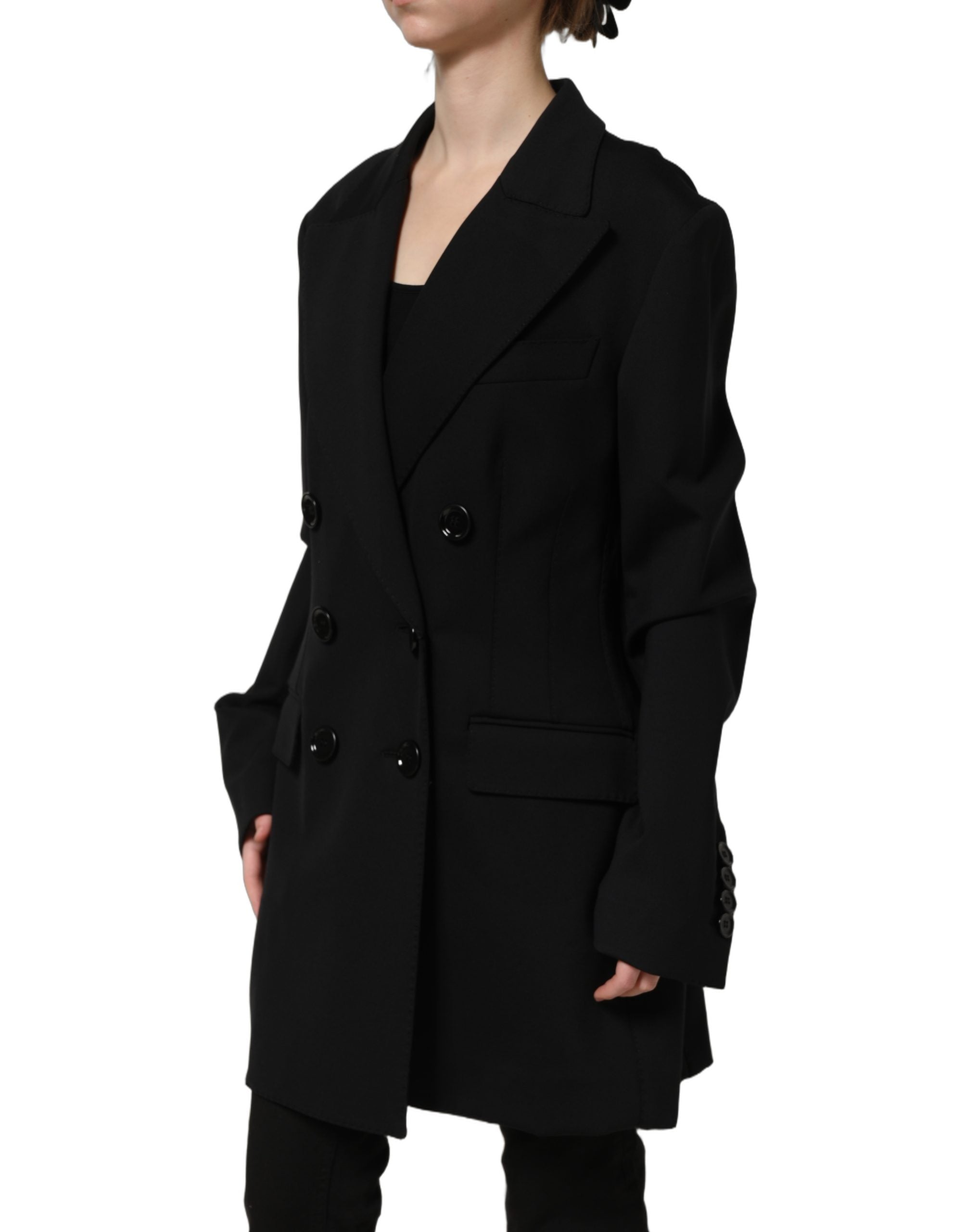 Dolce & Gabbana Black Double Breasted Crepe Blazer Women's Jacket
