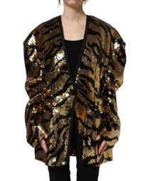 Dolce & Gabbana Dolce & Gabbana Black Gold Sequin Tiger Stripe Blazer Women's Jacket