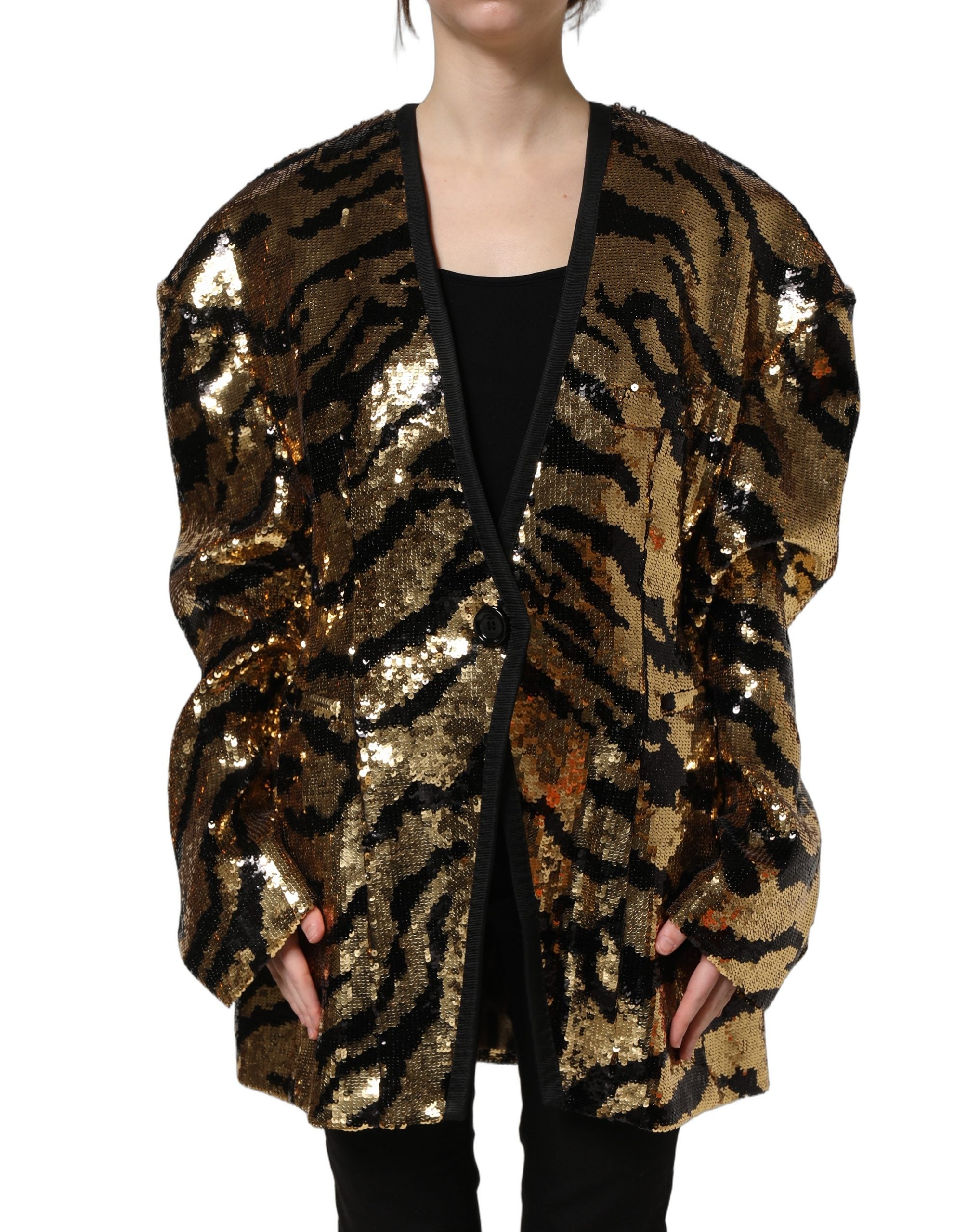 Dolce & Gabbana Dolce & Gabbana Black Gold Sequin Tiger Stripe Blazer Women's Jacket