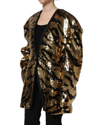 Dolce & Gabbana Dolce & Gabbana Black Gold Sequin Tiger Stripe Blazer Women's Jacket