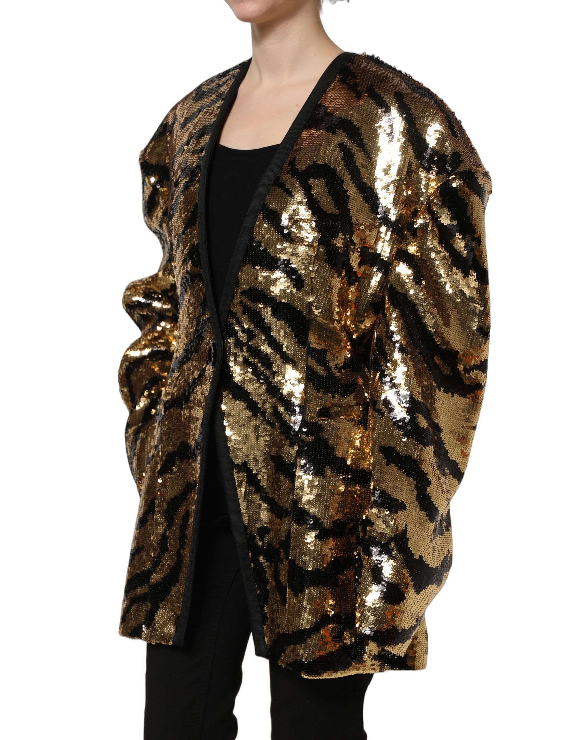 Dolce & Gabbana Dolce & Gabbana Black Gold Sequin Tiger Stripe Blazer Women's Jacket