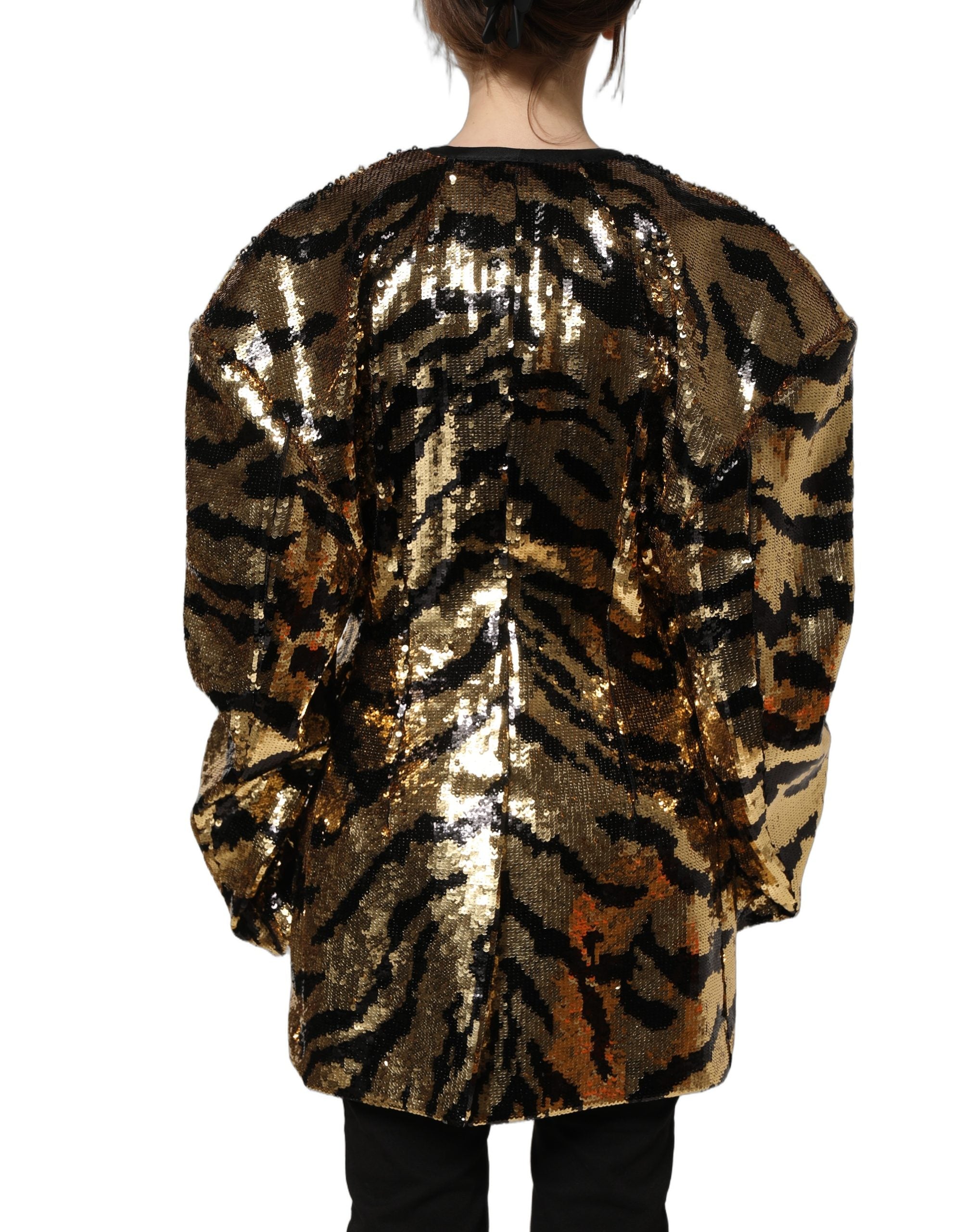 Dolce & Gabbana Dolce & Gabbana Black Gold Sequin Tiger Stripe Blazer Women's Jacket