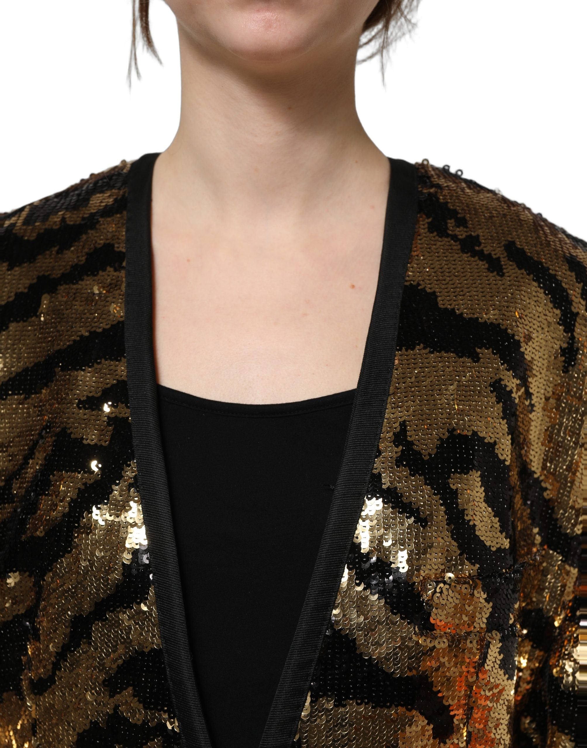 Dolce & Gabbana Dolce & Gabbana Black Gold Sequin Tiger Stripe Blazer Women's Jacket