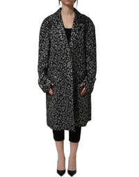 Dolce & Gabbana Black Silver Jacquard Leopard Coat Women's Jacket