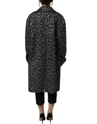 Dolce & Gabbana Black Silver Jacquard Leopard Coat Women's Jacket