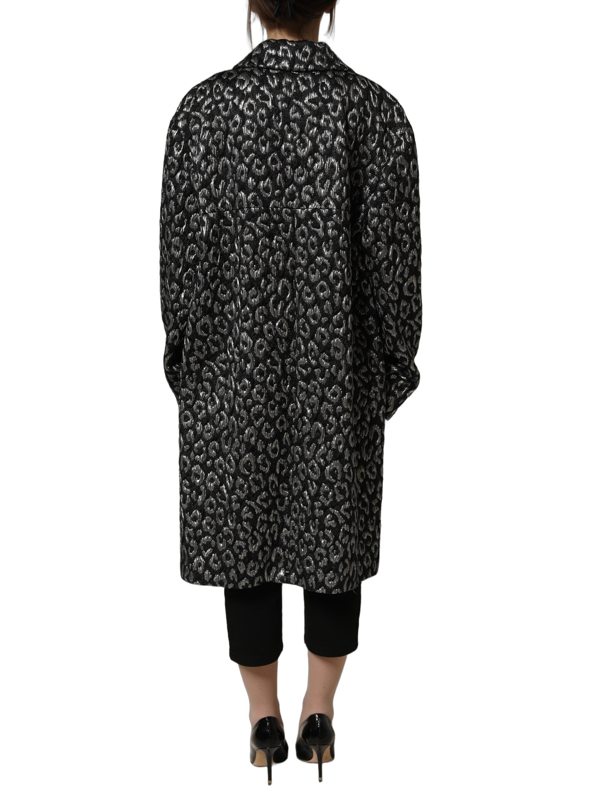Dolce & Gabbana Black Silver Jacquard Leopard Coat Women's Jacket
