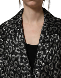 Dolce & Gabbana Black Silver Jacquard Leopard Coat Women's Jacket