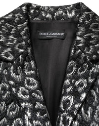 Dolce & Gabbana Black Silver Jacquard Leopard Coat Women's Jacket