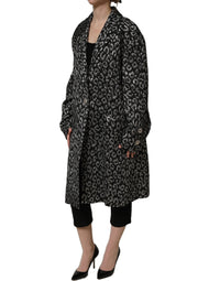 Dolce & Gabbana Black Silver Jacquard Leopard Coat Women's Jacket