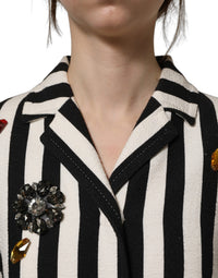 Dolce & Gabbana Dolce & Gabbana Black White Striped Embellished Coat Women's Jacket