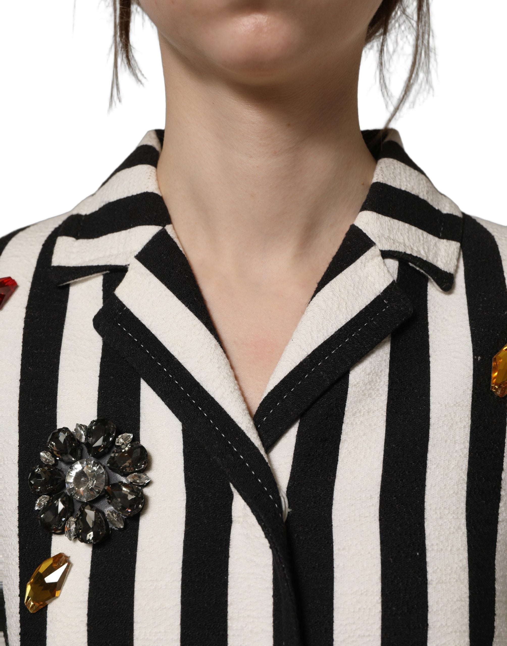 Dolce & Gabbana Dolce & Gabbana Black White Striped Embellished Coat Women's Jacket