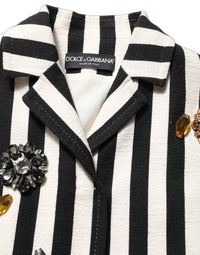 Dolce & Gabbana Dolce & Gabbana Black White Striped Embellished Coat Women's Jacket