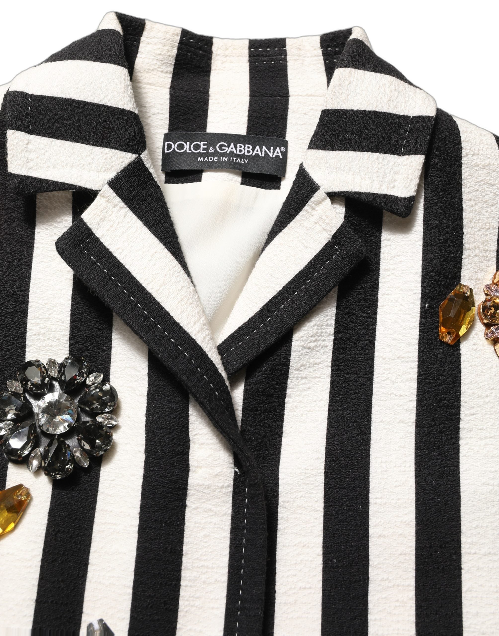 Dolce & Gabbana Dolce & Gabbana Black White Striped Embellished Coat Women's Jacket