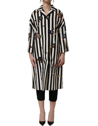 Dolce & Gabbana Dolce & Gabbana Black White Striped Embellished Coat Women's Jacket