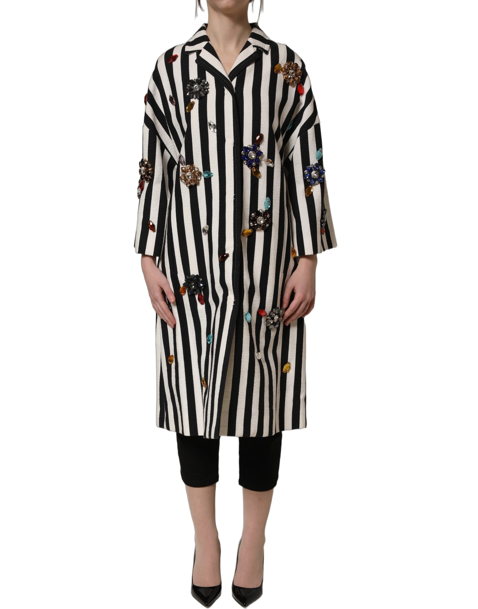 Dolce & Gabbana Dolce & Gabbana Black White Striped Embellished Coat Women's Jacket