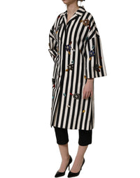 Dolce & Gabbana Dolce & Gabbana Black White Striped Embellished Coat Women's Jacket