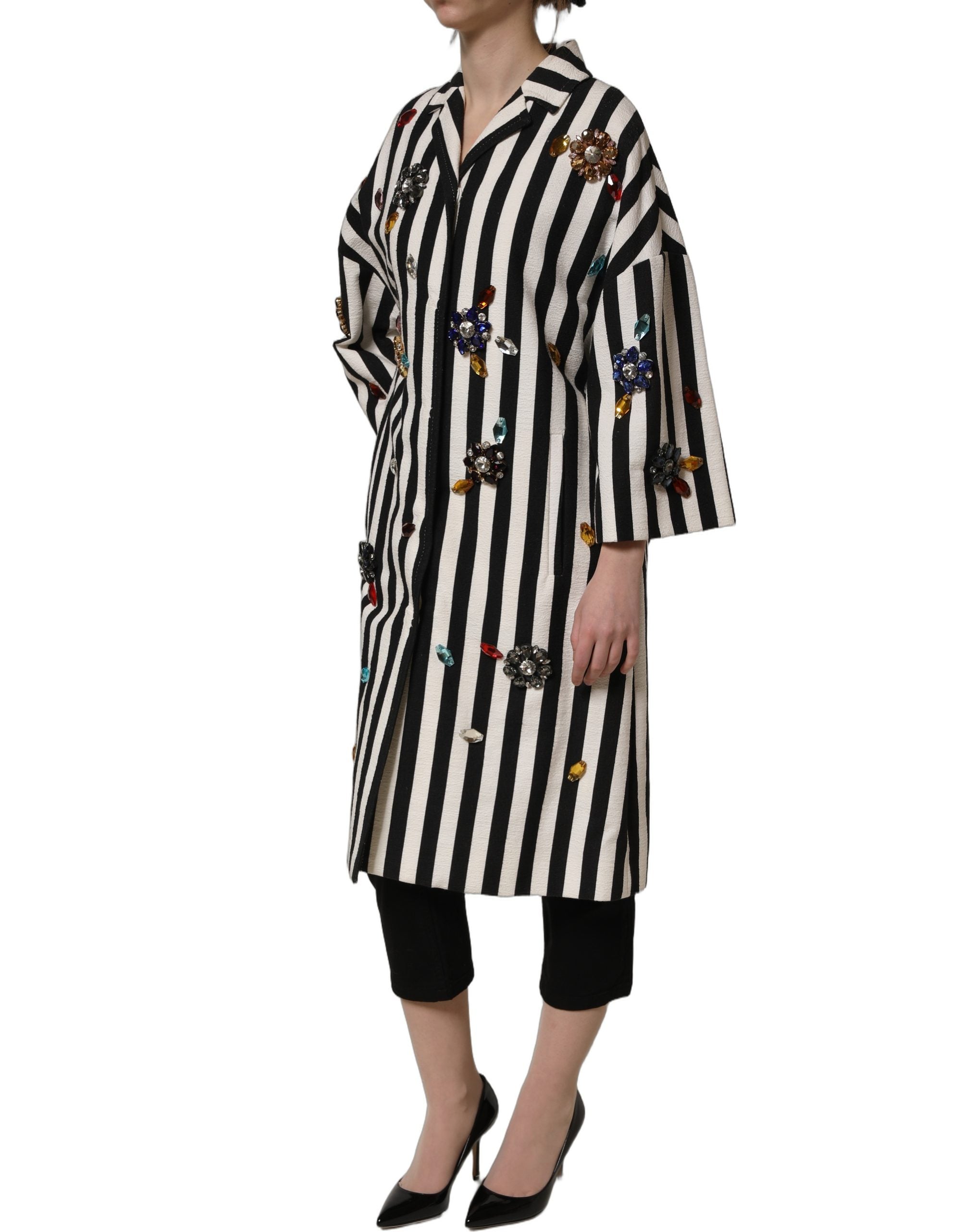Dolce & Gabbana Dolce & Gabbana Black White Striped Embellished Coat Women's Jacket