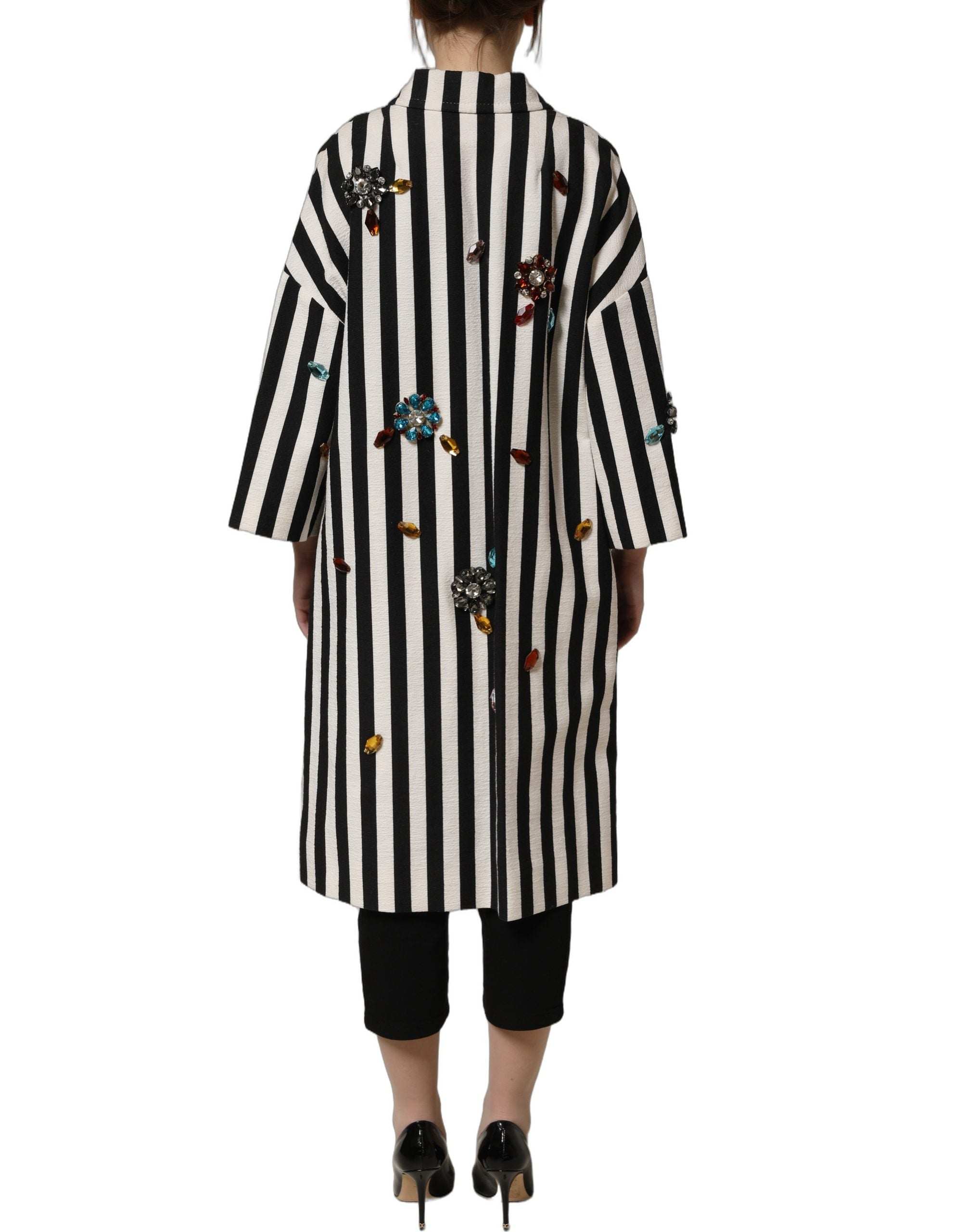 Dolce & Gabbana Dolce & Gabbana Black White Striped Embellished Coat Women's Jacket