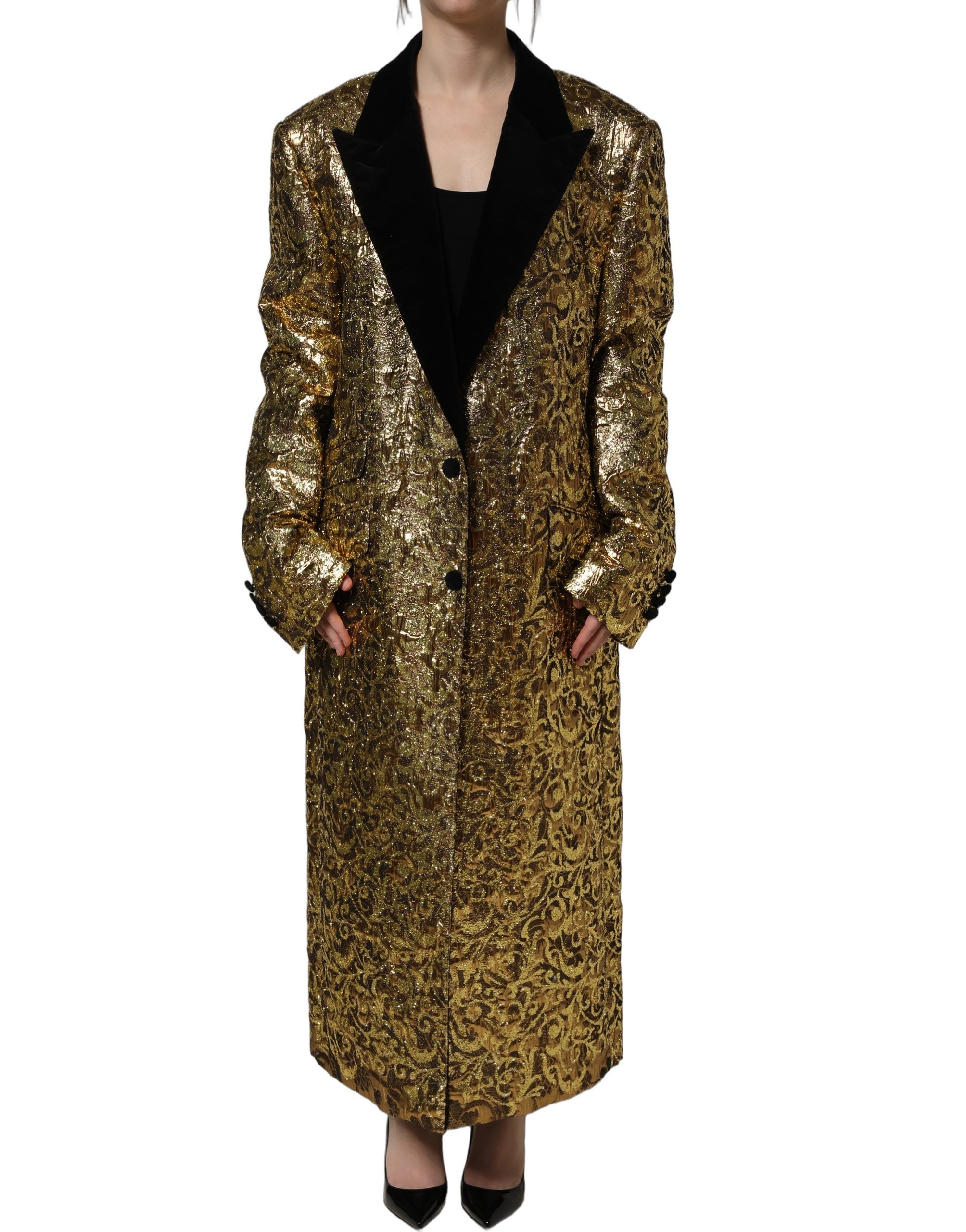 Dolce & Gabbana Dolce & Gabbana Gold Floral Jacquard Wool Trench Coat Women's Jacket
