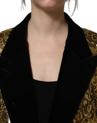 Dolce & Gabbana Dolce & Gabbana Gold Floral Jacquard Wool Trench Coat Women's Jacket