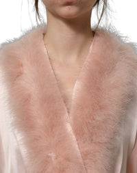 Dolce & Gabbana Light Pink Silk Turkey Feather Robe Women's Jacket
