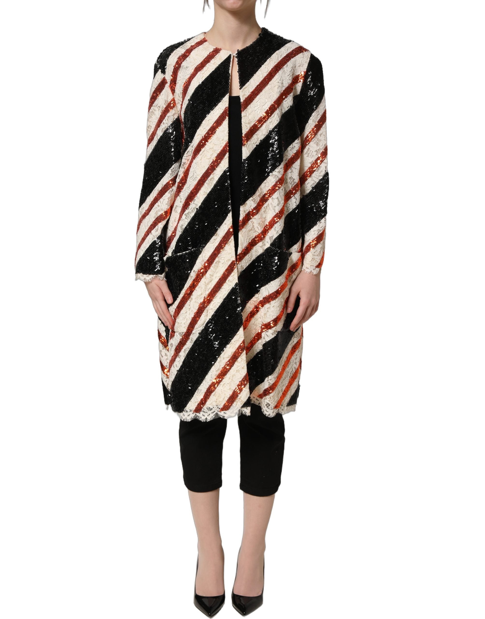 Dolce & Gabbana Dolce & Gabbana Multicolor Stripe Sequin Duster Coat Women's Jacket