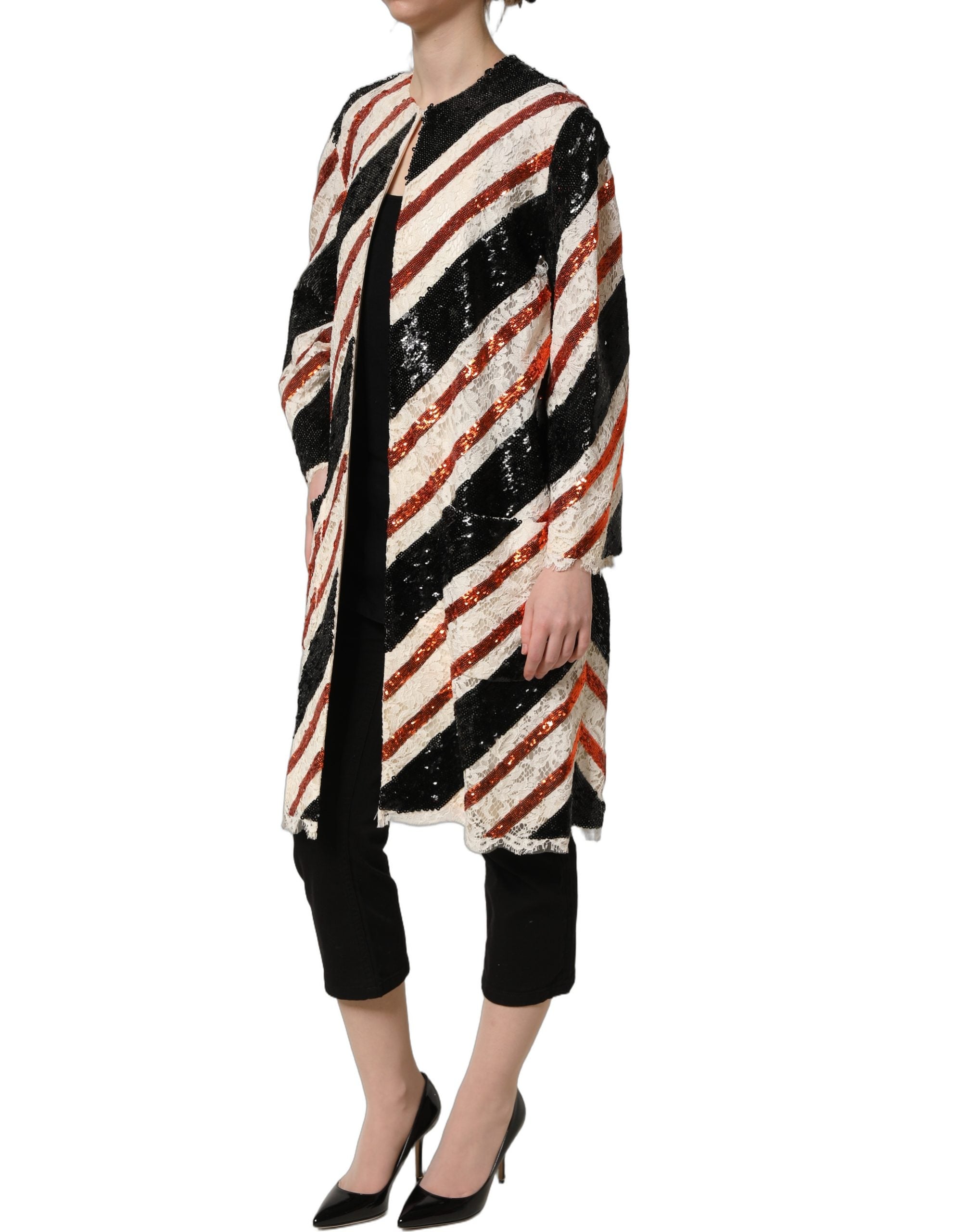 Dolce & Gabbana Dolce & Gabbana Multicolor Stripe Sequin Duster Coat Women's Jacket