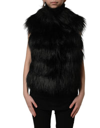 Dolce & Gabbana Dolce & Gabbana Black Acrylic Faux Fur Sleeveless Vest Women's Jacket