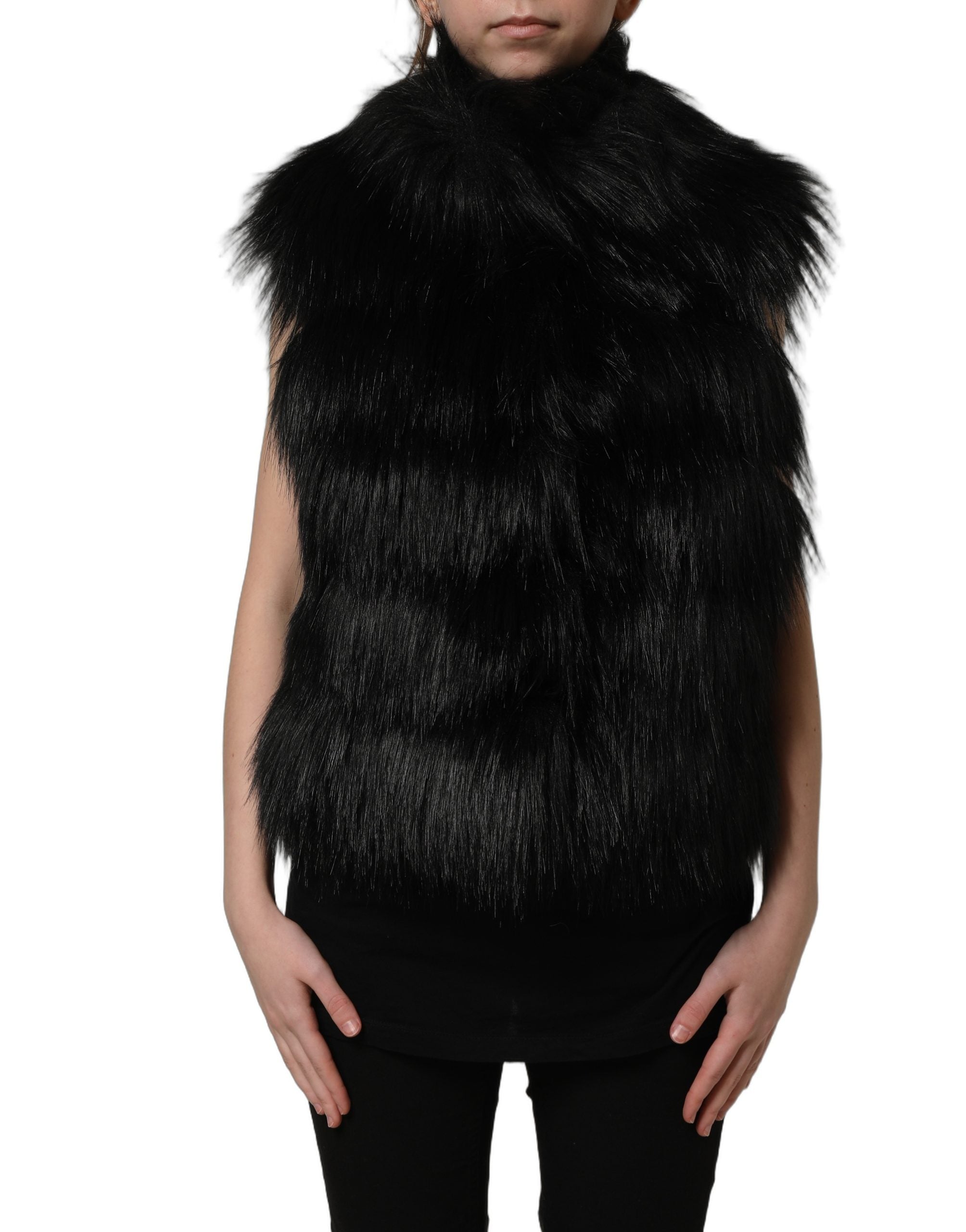 Dolce & Gabbana Dolce & Gabbana Black Acrylic Faux Fur Sleeveless Vest Women's Jacket